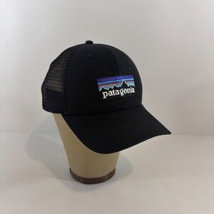 Patagonia Hat Cap Snap Back Black Trucker Mesh Embroidered Patch Baseball Mens